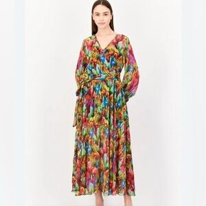 Skyzone Maxi Dress Tropical Feathers Size Large NWT